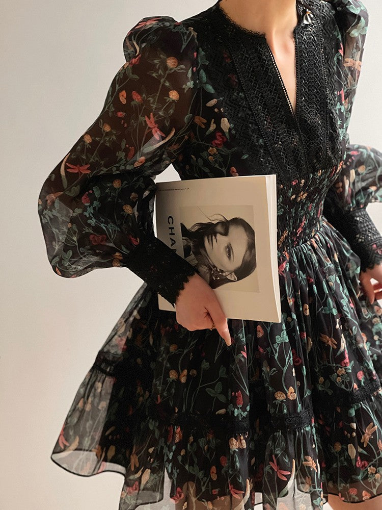 Aconiconi | Nighttime Rose French Retro Dress