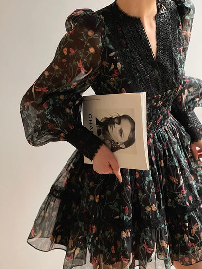 Aconiconi | Nighttime Rose French Retro Dress