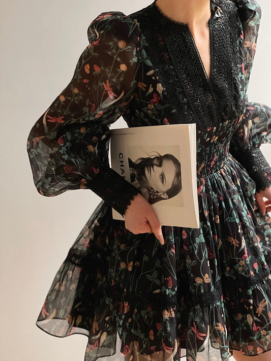 Aconiconi | Nighttime Rose French Retro Dress