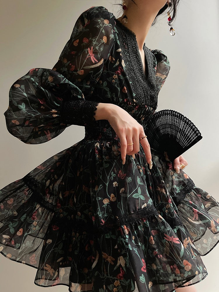 Aconiconi | Nighttime Rose French Retro Dress