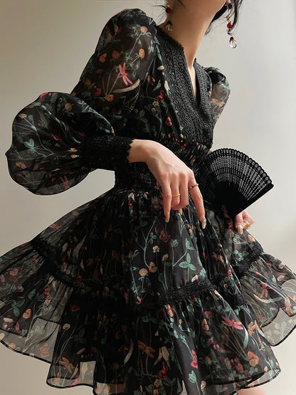 Aconiconi | Nighttime Rose French Retro Dress