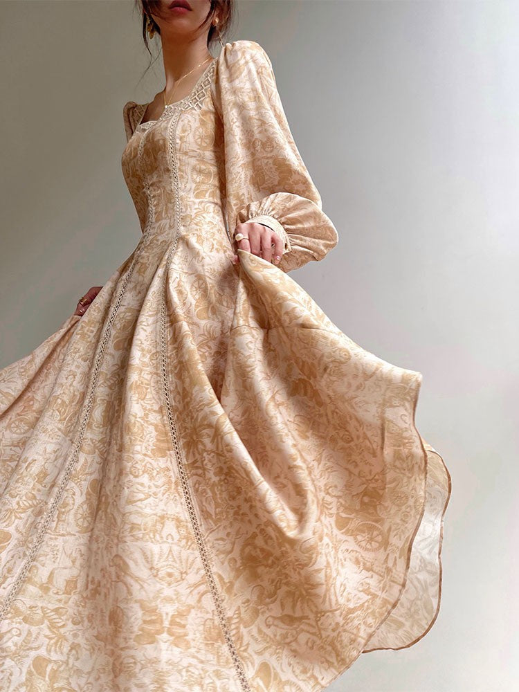 Aconiconi｜Warm Spring Retro Long Dress